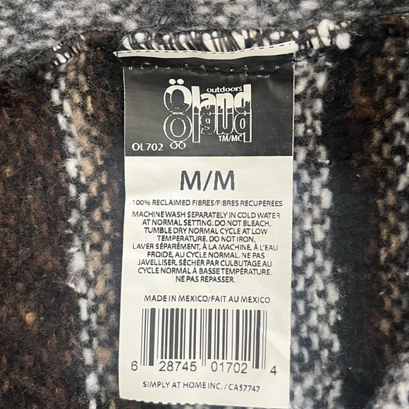 Authentic Mexican Baja woven pullover hoodie boxy wide stripes black gray WomenM - Picture 12 of 12